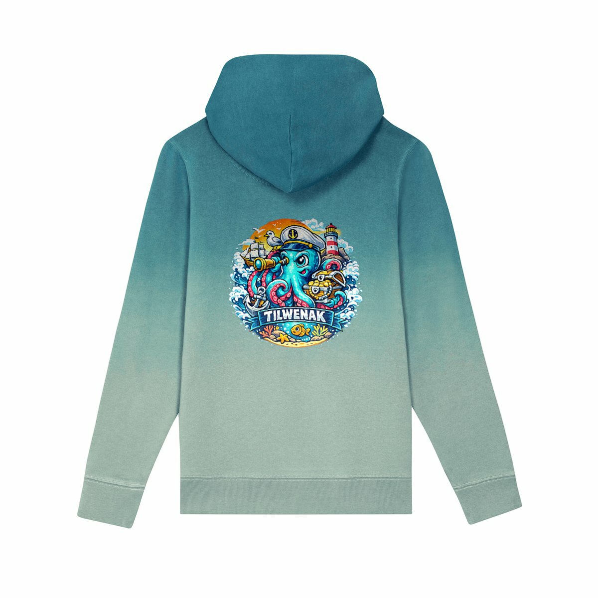 Sweat à capuche enfant coloré effet dip dye, tendance et confortable signé  Tilwenak - dos_vert
